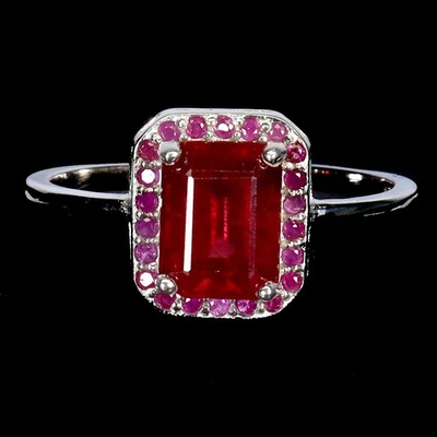 925 Sterling Silver Ring Octagon Ruby 8x6mm Natural Gemstone Jewelry Size 8 - Image 1 of 4