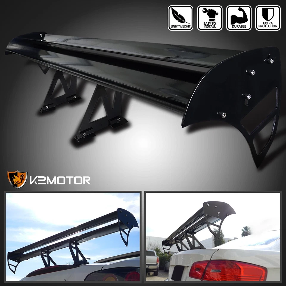 Black Aluminum Adjustable GT Double Deck F1 Style Trunk Spoiler Wing - Image 1 of 4