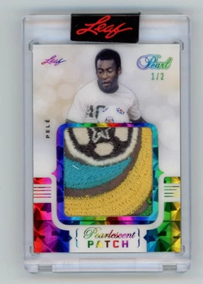 Pele and Messi /2 Game Used Patch 2022 Double Sided Leaf Pearl Pearlescent SSP - Image 1 of 2