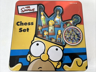 The Simpsons 3D Chess Set Collectible Tin Box Including Board Complete VGUC - Image 1 of 4