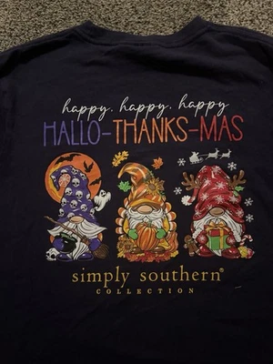 Simply Southern Happy Hallo-Thanks-Mas Youth Small Blue Long Sleeve T Shirt - Image 1 of 4