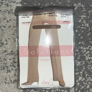 Hanes Solutions Silky Soft Sheer Leg Size S/M/L/ Buff Beige 2 Pair Knee High - Picture 1 of 3