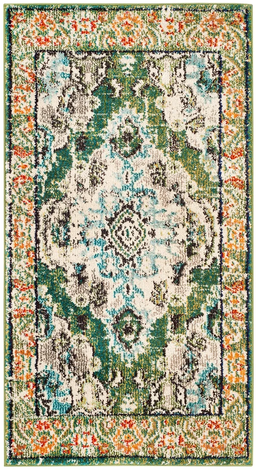 Safavieh Saniya Medallion Area Rug Persian Style (48 x 26 inches) - Forest Green/Light Blue
