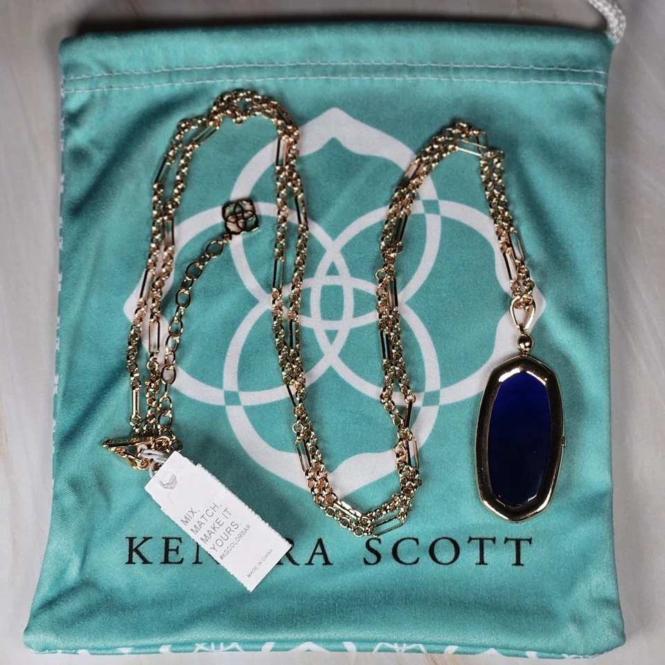 Collar Medallón Kendra Scott Oro Rosa Elle Azul Ojo de Gato Nuevo con Etiquetas Foto 1 de 4