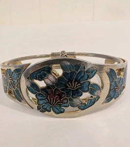 Vintage Armband emailliert Cloisonné Stil goldfarben bunt Blumen aufklappbar - Bild 1 von 7