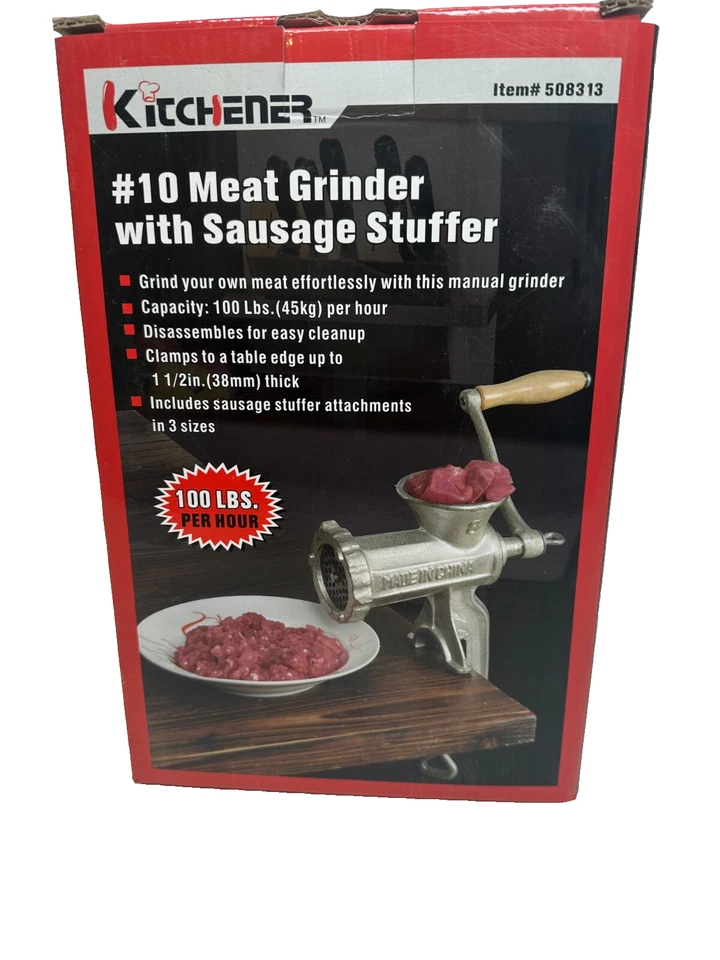 NUEVO - Molinillo de carne Kitchener con relleno de salchichas con accesorios - Nuevo en caja Foto 1 de 4