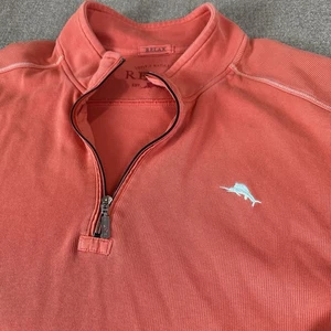Tommy Bahama Maglione Uomo XXL Rosso Relax Mezza Zip Pullover Preppy Golf Vacanze - Foto 1 di 11