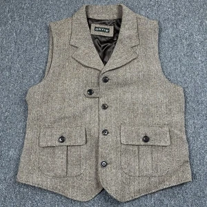 Orvis Waistcoat Mens Medium Brown Herringbone Tweed Wool Country Shooting Vest - Picture 1 of 12