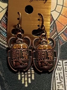 ~ Stunning Wiccan Pagan Egyptian Scarab Drop Dangle Pink Crystal Earrings - Picture 1 of 2