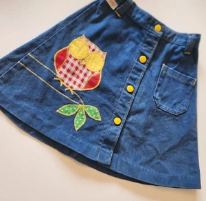 Vintage Just Girls Size 6 Jean Owl Stitched Skirt Snap Down - Picture 1 of 9