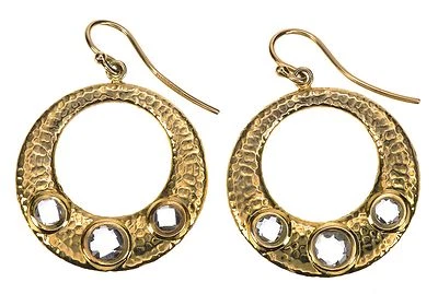 14KT 黄金和白色黄玉圆形吊坠耳环  — 第 1/3 张图片