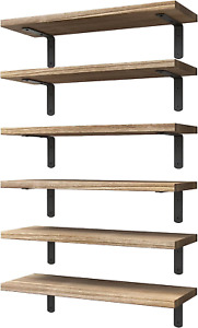 Wood Floating Shelves Set of 6 for Wall Decor Rustic Brown