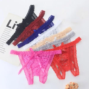 Sexy Damen-Höschen Aushöhlen Mesh-Spitze T-Rücken Mehrfarbig Offener Schritt < - Bild 1 von 20