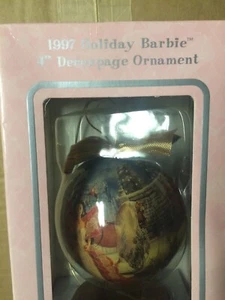 1997 Holiday Christmas Barbie 4" Decoupage Ornament Wooden Stand Collectible New - Picture 1 of 7