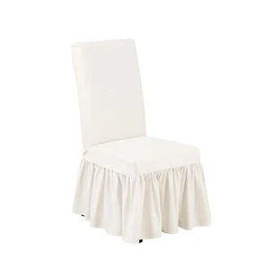 Essential Twill Ruffled Long Dining Chair Slipcover Dining Chair Cover with C... - Picture 1 of 3
