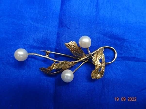 14 ct Gold Brooch with Pearls. - Picture 1 of 12