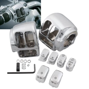 Chrome Hand Controls Switch Housing Covers w/6pcs Button Caps For Harley Touring - Picture 1 of 16