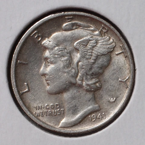 1941-P 10C Mercury Dime - AU -  *90% Silver* (actual coin pictured) Cover