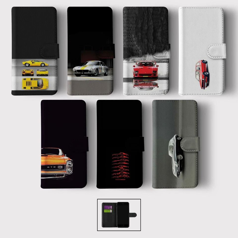 CASE FOR IPHONE 16 16E 15 14 12 12 SE PRO MAX WALLET FLIP PHONE COVER CARS RETRO - Image 1 of 1