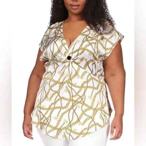 MICHAEL MICHAEL KORS Plus Size Logo Chain-Print Top - Picture 1 of 7