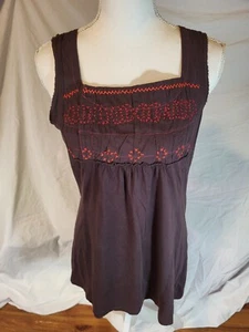 Free people Size Small Burgandy Embroidered Bodice Empire Tank Top - Picture 1 of 5