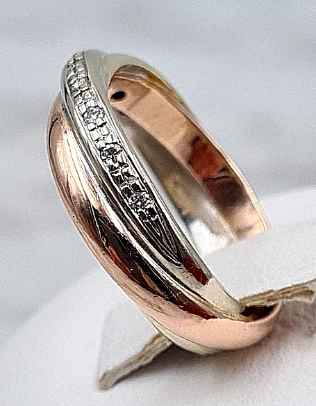QUINN-Brillant-Ring - 585er Gelb-/ Weiß-/ Rosé-Gold , Tricolor - 9 Brillanten  - Bild 1 von 4