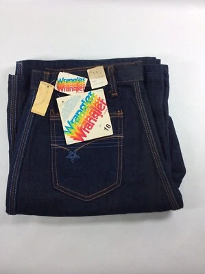 Pantalones de mezclilla Wrangler vintage años 70 nuevos con etiquetas etiqueta arco iris para mujer talla 16 DEADSTOCK LEER disco Foto 1 de 4