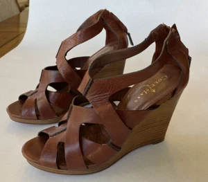 COLE HAAN D37885 Air Kimry Zip Wedge Leather Strappy Heal Sandals 8.5 B - Picture 1 of 6