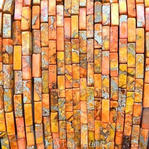 Tubo cuboide naranja 4x13 mm jaspe de sedimentos marinos naturales cuentas para hacer joyas - Imagen 1 de 6