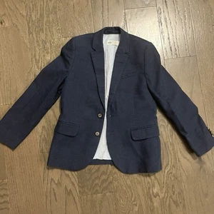 H &M Navy Tweed Blazer 7-8 Youth Boy Preppy Formal Business Wedding Cotton Linen - Picture 1 of 6