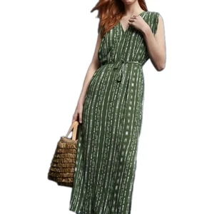 Anthro|Vestido Porridge Vanya Verde Estampado Cuello en V Pullover Cinturón Maxi Talla M - Imagen 1 de 14