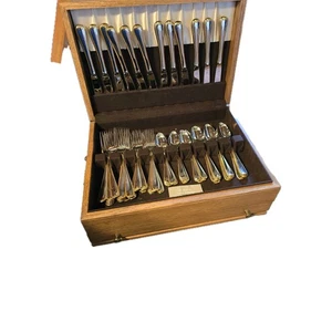 Gorham Golden Ribbon Edge Flatware Set 67 Piece Stainless 18/8 24K Gold Accent.. - Picture 1 of 8
