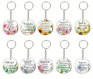 Juego de 10 Llaveros Flores Jesús Biblia Versículo Transparente Acrílico Regalo Cristiano - Imagen 1 de 8
