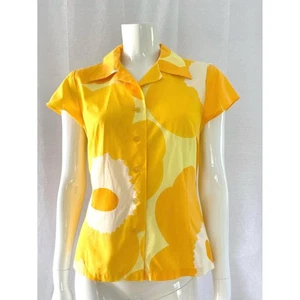 Vintage Marimekko Unikko Shirt, Yellow Floral Blouse, Mod Button-Up Top, Size S - Picture 1 of 9