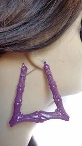 BAMBOO HOOP EARRINGS TRAPEZOID ASSORTED COLOR BAMBOO HOOPS 2.5 IN W AND 3 IN L - Picture 1 of 11