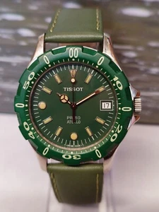 TISSOT PR 50 ATOLLO QUARTZ GREEN DIAL J185/285K SWISS MEN'S FULL WORKING VINTAGE - Picture 1 of 24