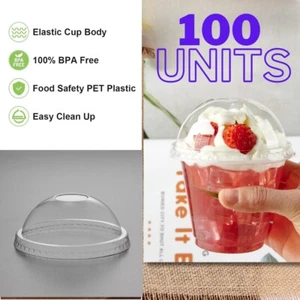 9 oz Clear Plastic Cups with (DOME LID WITHOUT HOLE) Cold Drink Disposable - Picture 1 of 2
