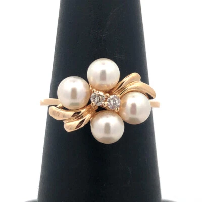 Designer WE 14K Yellow Gold Round Pearl Diamond Accent Cocktail Ring - Image 1 of 4