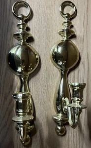 VTG SYROCO  1977 SHINY GOLD SET OF WALL SCONCES CANDLE HOLDERS 4189 - 15 INCHES - Picture 1 of 3