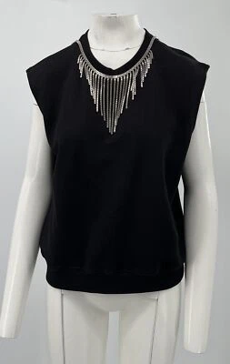 Saint Laurent 2014 Black silver chain tassel Neckline Sleeveless Sweatshirt szXL - Image 1 of 4