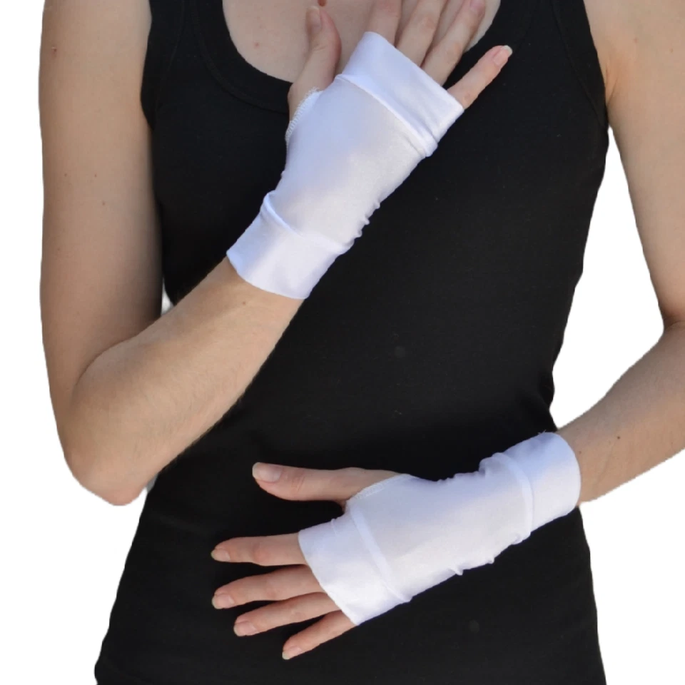 Short White Fingerless Gloves Spandex Halloween Cosplay Costume Dance Summer New - Image 1 of 1