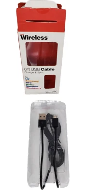Just Wireless 6 ft Micro USB Cable Black- Samsung, LG, HTC, Others- New Open Box - Image 1 of 4