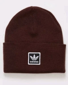 NEW Adidas Original Tall Utility Beanie Hat Unisex Brown Black Trefoil Logo - Picture 1 of 4