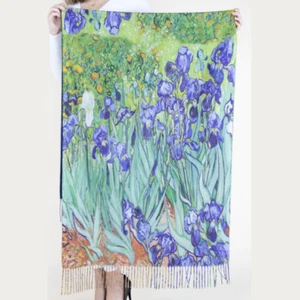 Vibrant Blue Iris Floral Silk Scarf – Luxurious Hand-Painted Design, Elegant Wom - Picture 1 of 6