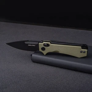 Real Steel Vis Folding Knife 2.75" 12C27 Sandvik Steel Blade Green G10 Handle - Picture 1 of 8