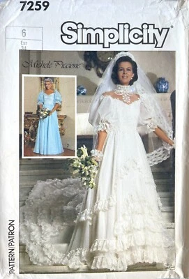 1980's Simplicity Lined Brides',Bridesmaids' Dress Pattern 7259 Size 6 UNCUT - Image 1 of 3