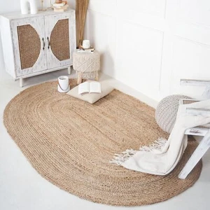 RAJRANG Jute Teppich 244 x 152 cm Ovaler Teppich, Handgefertigt, Geflochten - Bild 1 von 6