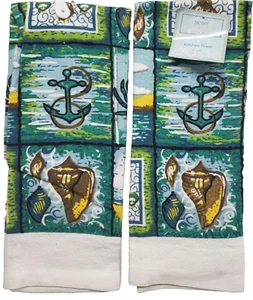 Set aus 2 gleich bedruckten Küchentüchern (15"x25") Maritim & Sealife Thema Quadrate, HC - Bild 1 von 24