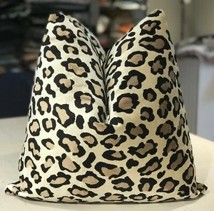 PAIR TAN BROWN BLACK "LEO" EXOTIC ITALIAN LEOPARD CUT VELVET CUSTOM PILLOWS - Foto 1 di 2