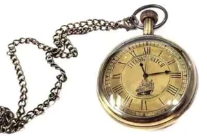 Handmade Antique Brass Elgin Pocket watch W/ Chain Nautical Gift for occasion - Picture 1 of 2